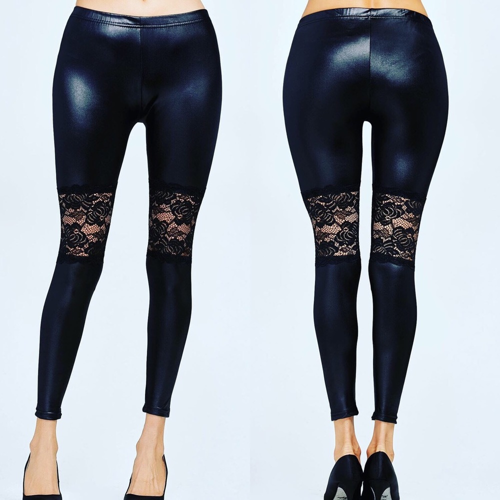 Leather & lace leggings